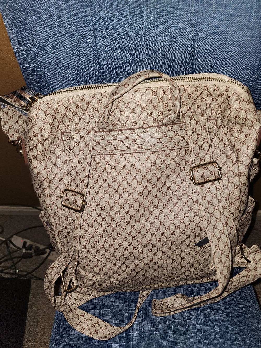 Beige Monogram Convertible Backpack - Picture 4 of 10